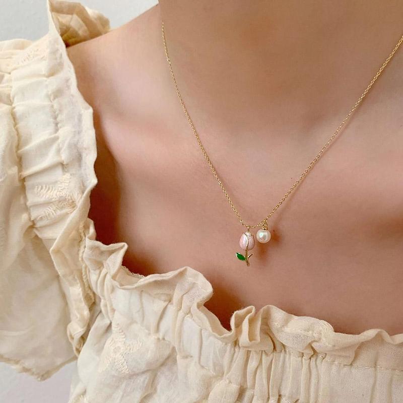 Product Introduction of Fashion Tulip Necklace Cubic Zirconia High Quality Elegant Pendant Accessories Hypoallergenic Birthday Gifts 26