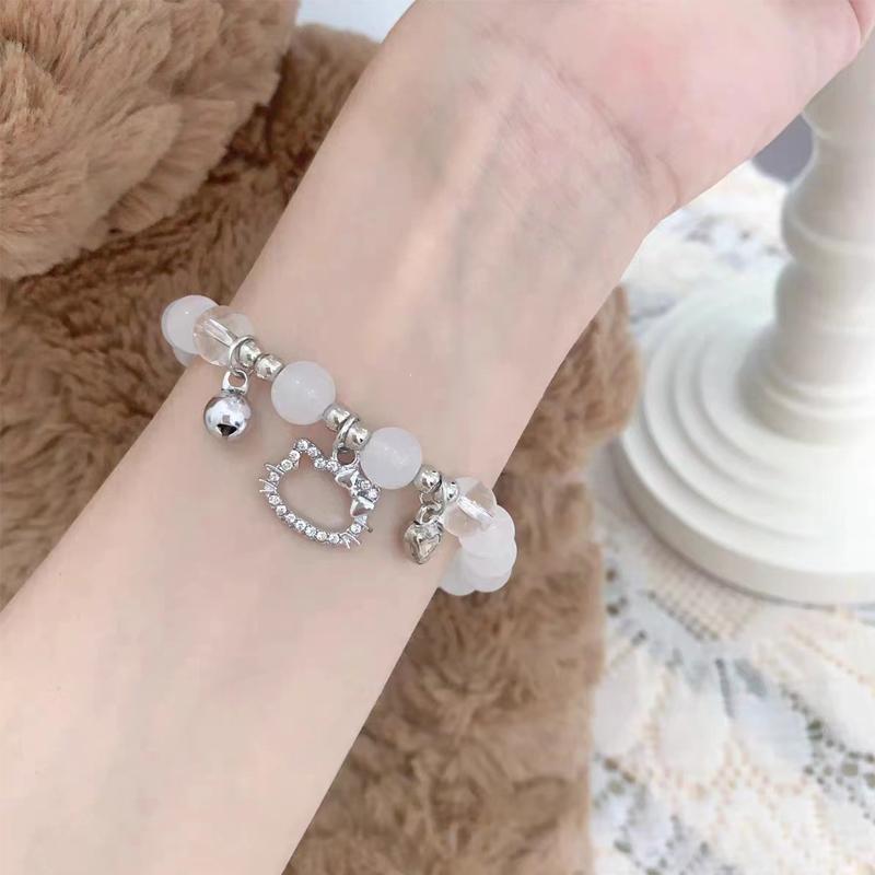 Vòng tay Kitty Heart Bell đa năng Vòng tay đá mắt mèo giả Vòng tay Niche Best Friend dây đeo tay
