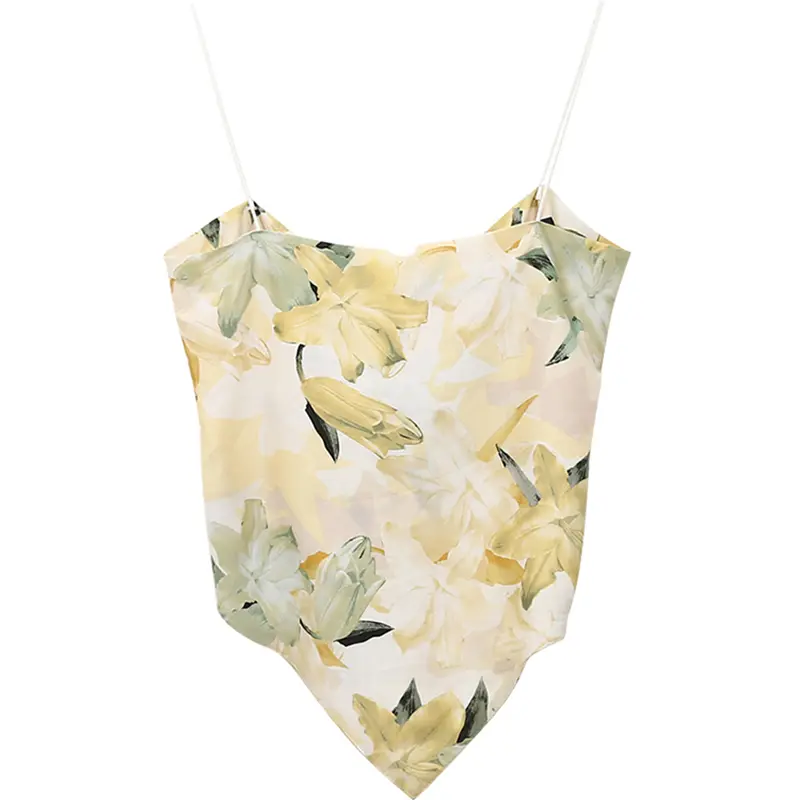 Women Tie Knot Back Camisole, Spaghetti Strap Sleeveless Floral Print Hanky Hem Cami Tops
