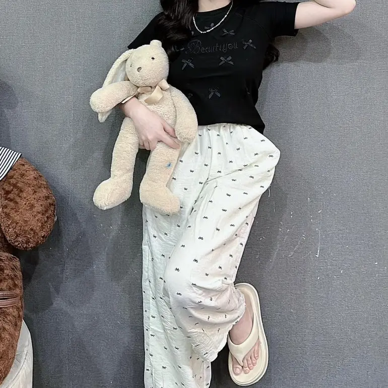 Bộ đồ nữ quần dài ống rộng họa tiết thêu nơ bigsize đến 85kg - Set đồ đi chơi, mặc ở nhà fullsize (40-85kg) 4