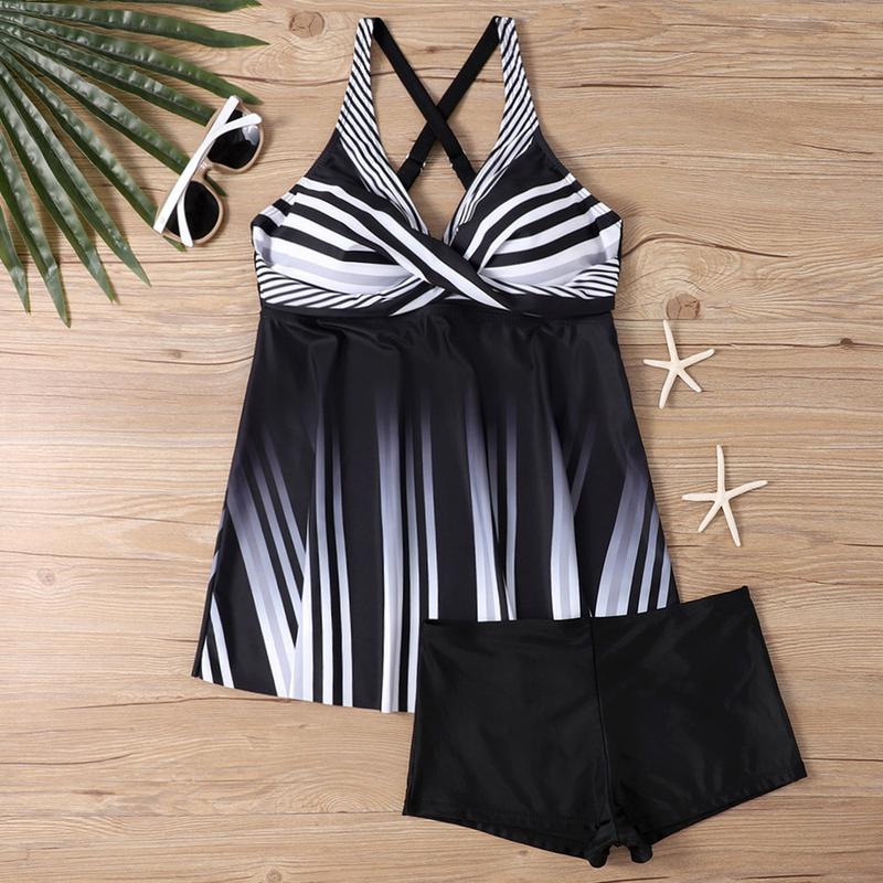 2Pcs/Set Tankini Set Beach Style Swimsuit Striped Print Flow - TikTok ...