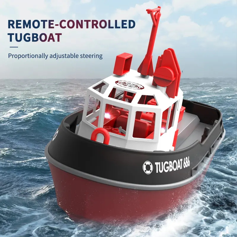 Children's Toys Gifts High Power Boys Racing Water Toys 1/72 Dual Motor Harbor Work Tugboat Simulation Lights Harbor Work Tugboat Small Electric Remote Control Boat Model