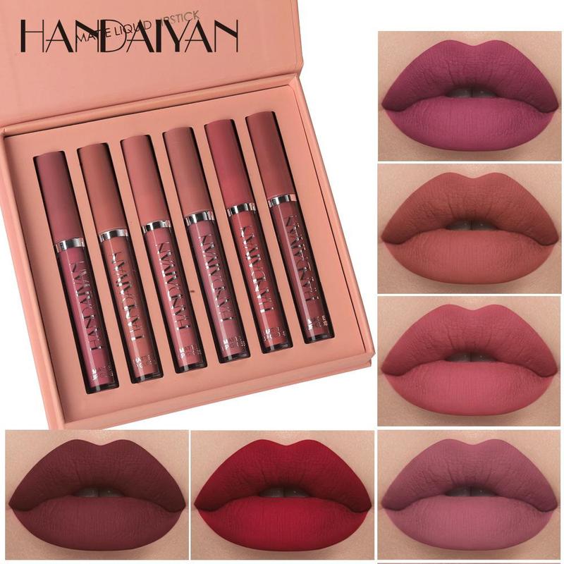 Long Lasting Matte Liquid Makeup Lipstick Set, 6 Counts/set Smudge Proof Non Sticky Lip Care Lip Gloss Set, Satin Texture Plumping Glossy Lip Glaze, Christmas, Christmas Gift 3