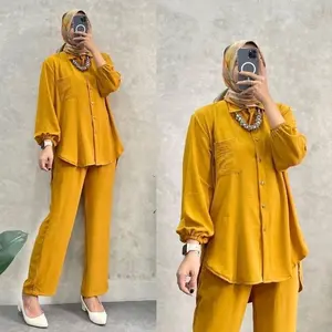 One set wanita kekinian setelan wanita crinkel terbaru 2024 Muslim Harian Kancing