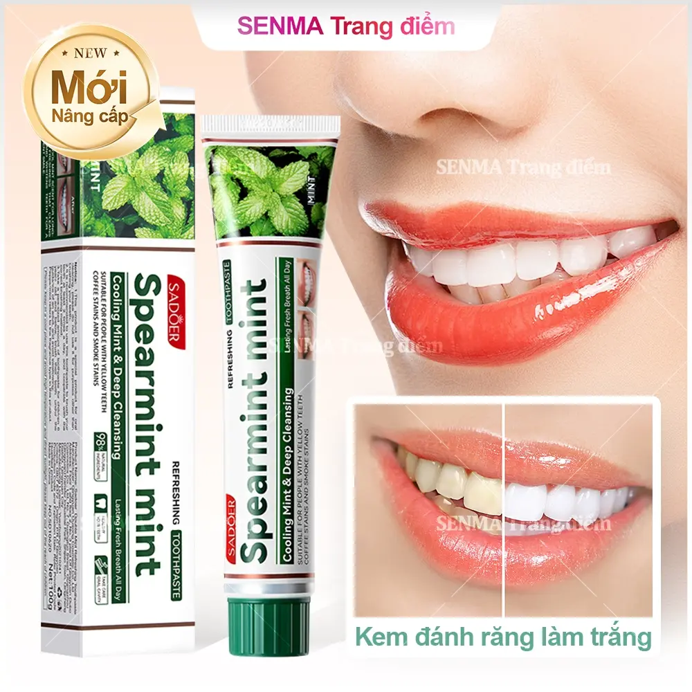 Kem đánh răng làm trắng bạc hà 100g - loại bỏ cao răng, hơi thở hôi, tẩy vàng, không chứa florua❤️