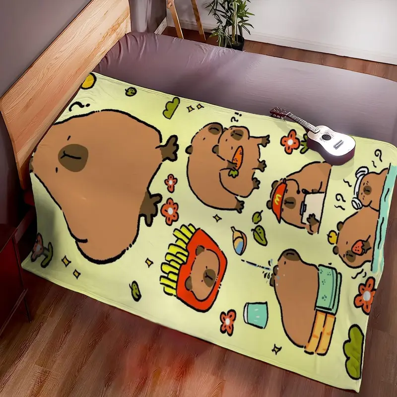 Cute Capybara Pattern Blanket, Soft Warm Throw Blanket, Air-conditioned Room Blanket, Warm Nap Blanket for Home Office Travel 7