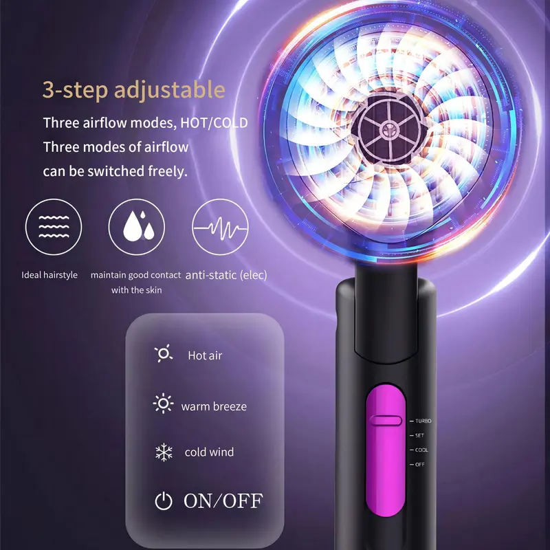 1200W Portable Foldable Hair Dryer, 1 Box Professional High-speed Hair Dryer with 3-speed Hot and Cold Wind Adjustment, Suitable for Home & Travel 6