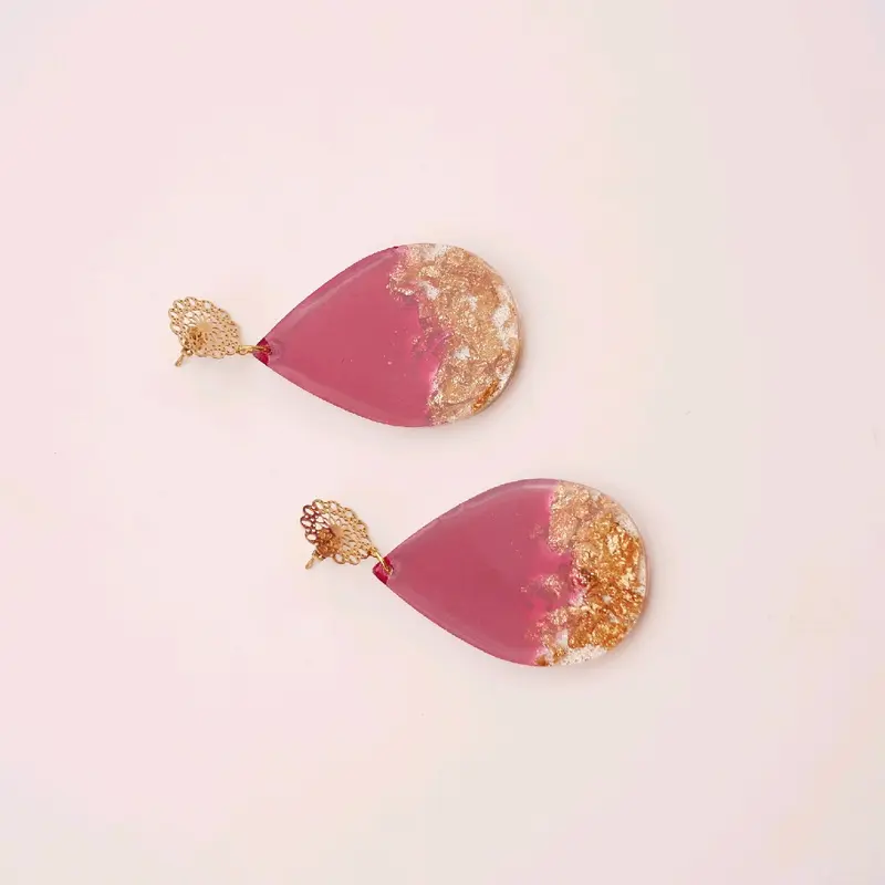 anting resin handmade merah dan gold Elegant 5