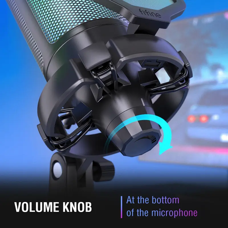 FIFINE AmpliGame A6V USB Microphone with Volume Dial, Mute Button & RGB Mic for Gaming on PC Laptop PS4&5 5