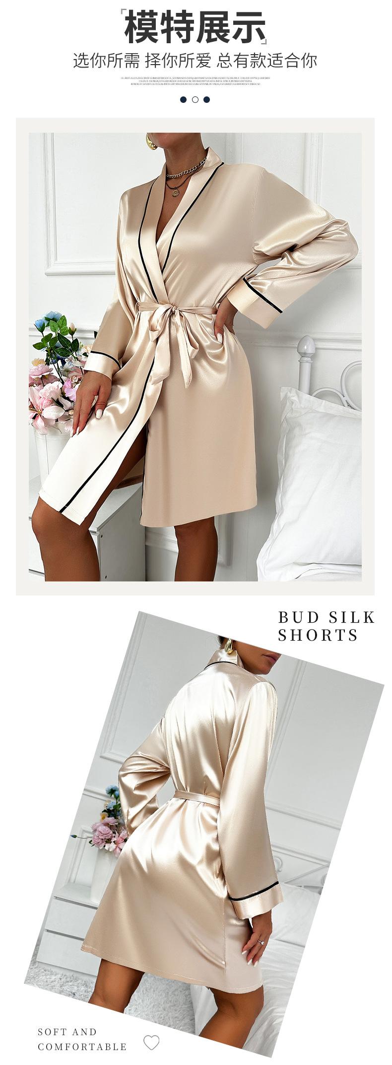 Product Introduction of 2025 Simple Four Seasons Long Sleeve Robe Cardigan Tie Women'S Bathrobe Loungewear European And American Style Imitation Silk Pajamas 5
