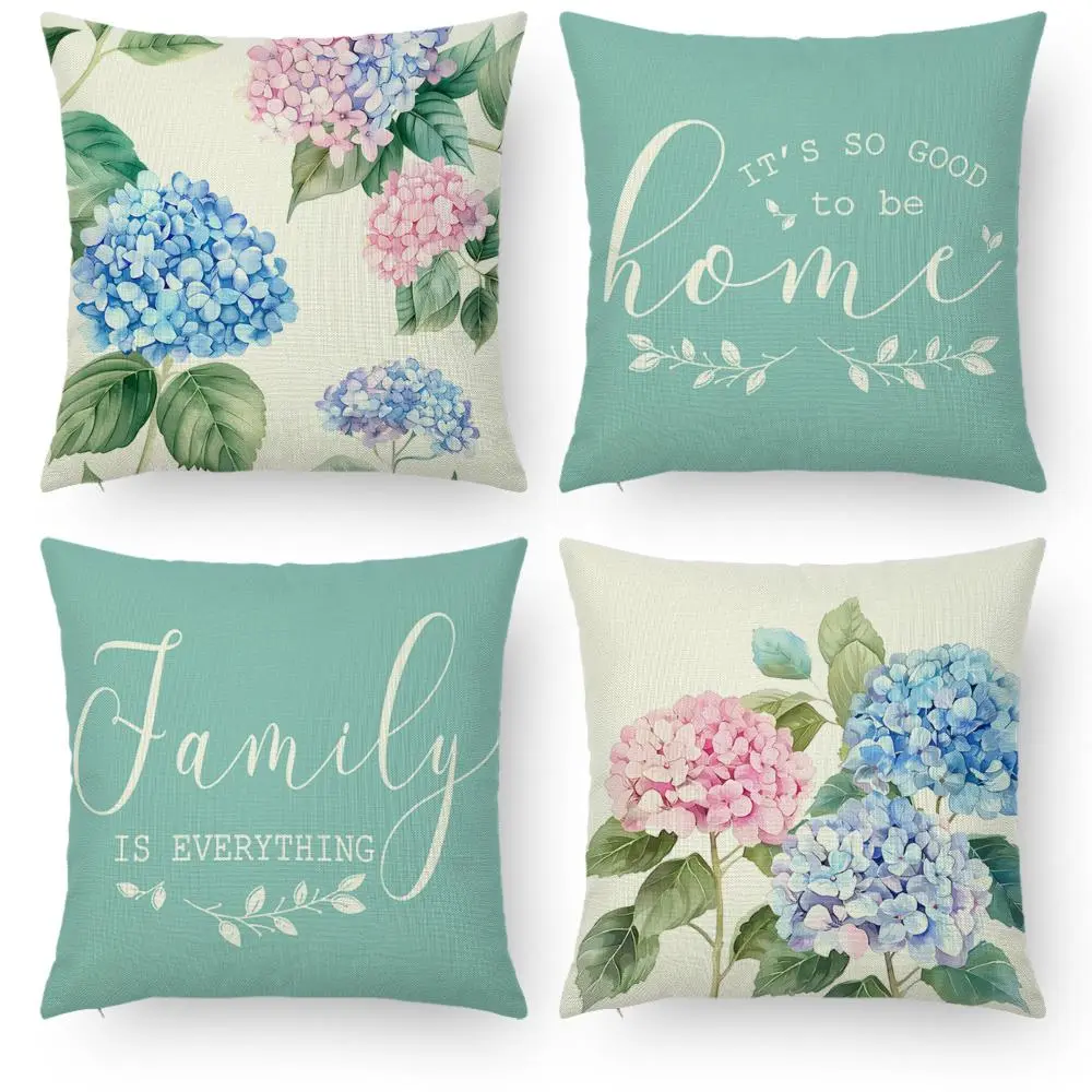 Flower & Letter Pattern Throw Pillow Case, 4pcs/set Square Cushion Cover without Filler, Household Decoration Supplies for Home Living Room Bedroom Sofa