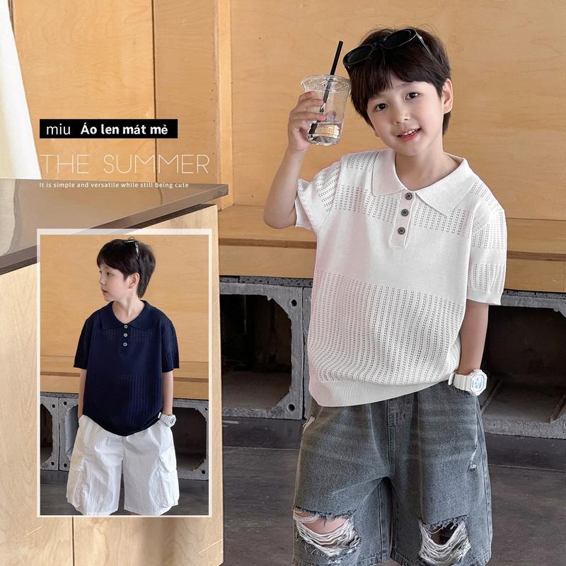 Áo Polo Bé Trai Dệt Kim Thoáng Khí, Co Giãn Cao Cấp - Thời Trang Hè 2025 Cho Bé (Size 110-150)