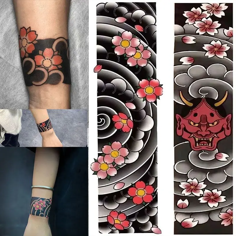 Miếng Dán Hình Xăm, Thiết Kế Prajna HAILANG Và Hoa Anh Đào, Cánh Tay In Hình, Thích Hợp Cho Nam Và Nữ, Có Phím Phanh Đeo Tay, Vòng Tay Ukiyo-E Truyền Thống Cũ, Không Thấm Nước Và Bền 2