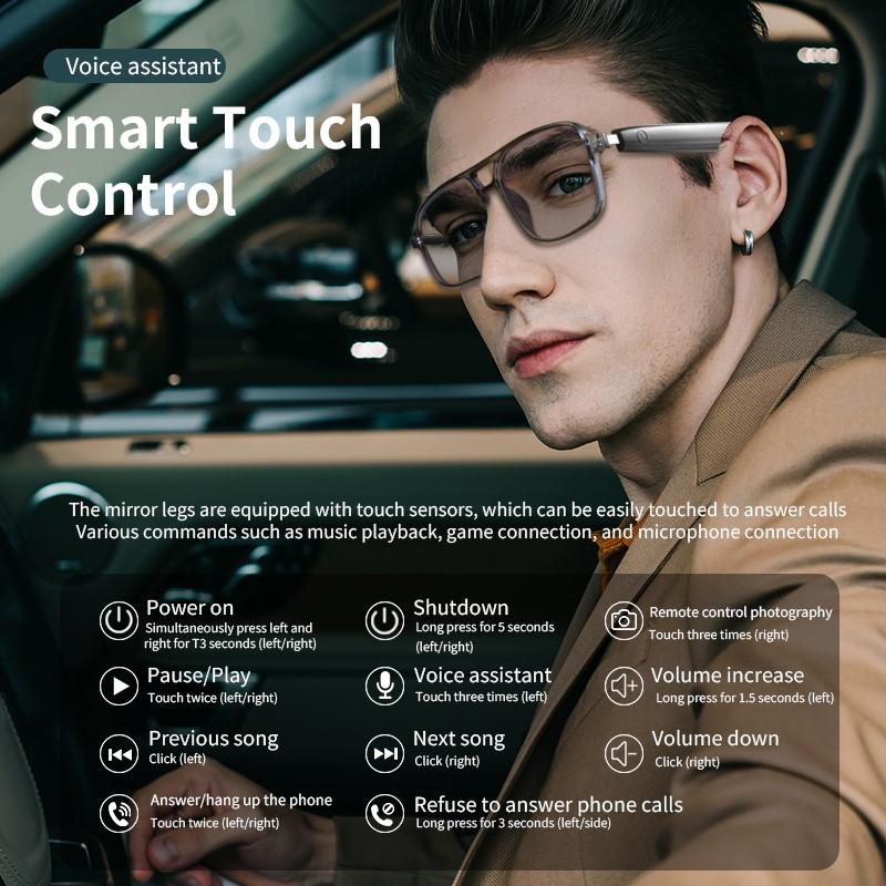 Smart Audio Glasses Color-Change Lenses Wireless BT Anti-blue Light Ai Voice Assistant Camera Music Control Men Women Glasses - Image 2