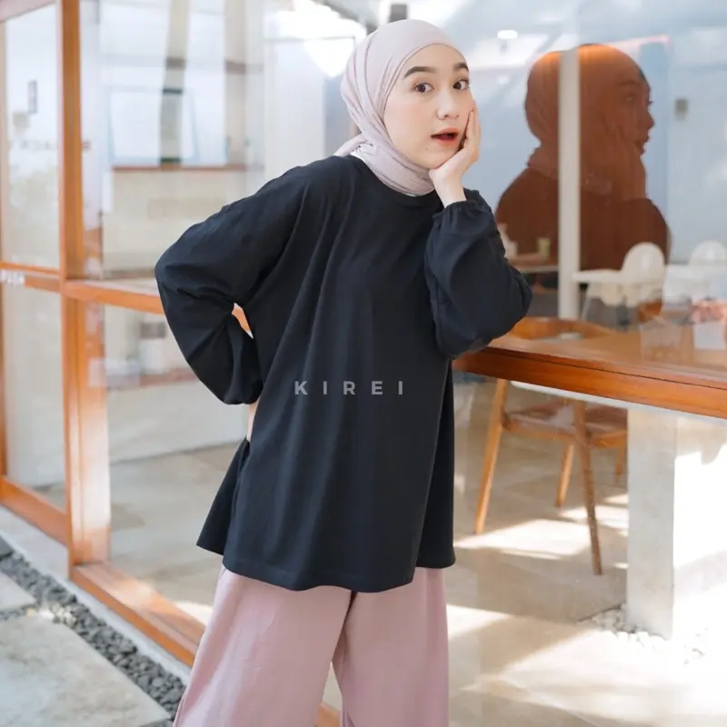 Kirei Outfit - Basic Oversize Top Lengan Panjang Karet Polos Nonbusui dan Busui 1