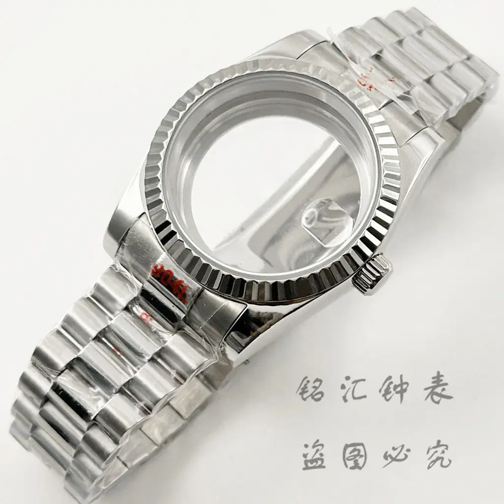 PQJ - vỏ đồng hồ pha lê sapphire NH35, 36MM / 40MM, Màu bạc , vòng tay tổng thống, không thấm nước, cho NH34 NH35 NH36 PT5000 ETA 2824, phong trào