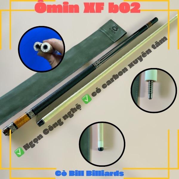 Cơ bida lỗ Omin XF B02 - ngọn mộc công nghệ có carbon xuyên tâm 55cm ( tặng kèm 9 món phụ kiện + thay đầu cơ sasaki japan và kính free )