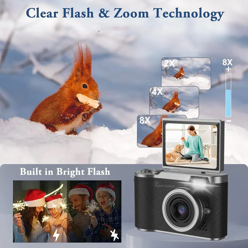Hd Digital Camera, 180° Flip Screen Camera with Built-in Flash, Portable Camera for Photography & Vlogging, Ideal for Beginners, Live Streaming & Travel, Student Camera 6