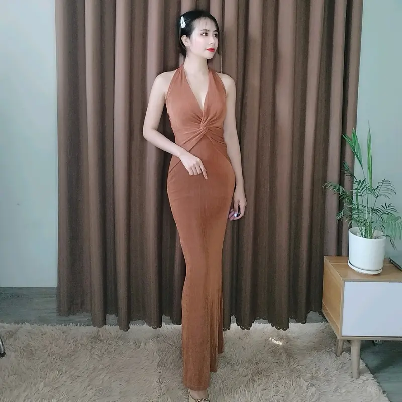 Đ-004 Đầm Body Yếm Đuôi Cá Xoắn Eo Thanh Xuân Store Nữ Dress Màu Đỏ 8