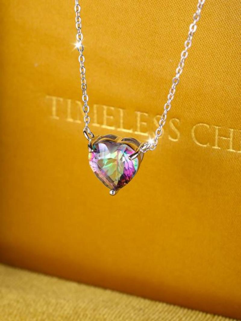 Product Introduction of S925 Sterling Silver Heart Shaped Artificial Zircon Decor Pendant Necklace, Fashion Jewelry for Party, Daily Clothing Decor, Trendy All-match & Exquisite Jewelry for Birthday Gift 2