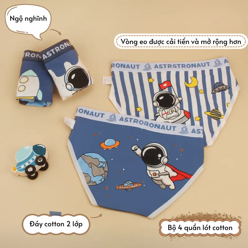 Set 4 Quần Lót Đùi Cho Bé Trai Bằng Chất Liệu Cotton Mịn Thoáng Mát Kháng Khuẩn Hình Phi Hành Gia Ngộ Nghĩnh 4