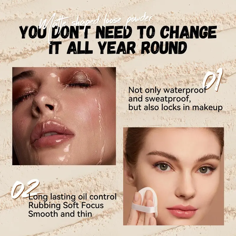 Oil Control Loose Powder, 2 Counts/set Long-lasting & Lightweight Foundation Makeup Setting Powder, Suitable for Oil Control and Setting Makeup, Cosmetic 3