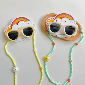 Ins ชุดแว่นกันแดดกรอบกลมเด็ก 2 ชิ้น ชุดโซ่แว่นตา สำหรับทารก ป้องกันรังสียูวี ม่านบังแดด อินเทรนด์
