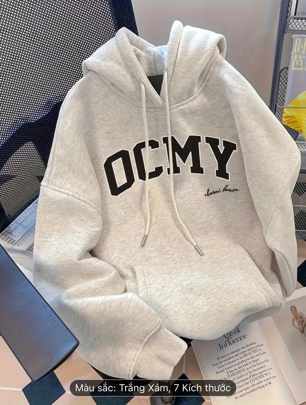 Áo Nỉ Hoodie Xám Trắng In Chữ OCMY Dáng Rộng Unisex Nam Nữ Vải Nỉ Bông Cao Cấp Dày Dặn Không Xù Lông áo  hoodie áo  khoác áo  sweater