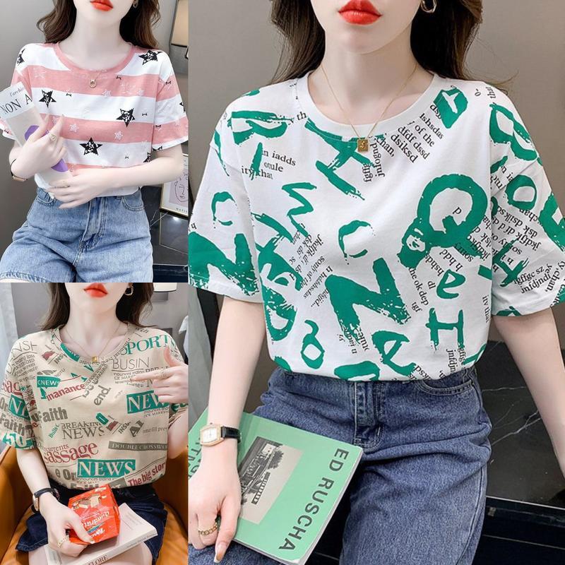 Combo 3 Áo Phông In Nhiều Họa Tiết Thanh Lịch Chất Cotton Thoáng Khí Có Quà Tặng Đính Kèm Women Nữ Top Thun Kem 3
