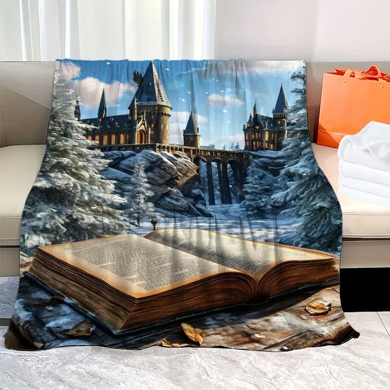 Hogwarts Castle Pattern Blanket, 1 Count Soft Comfortable Warm Throw, Air-conditioned Room Blanket, Warm Nap Blanket for Home & Office 4