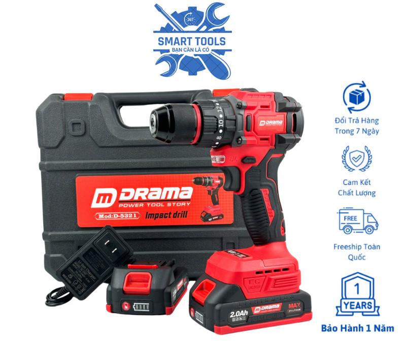 [Full Phụ Kiện] Máy khoan pin Drama D-5321, máy bắn vít 3 chức năng tặng phụ kiện 24 chi tiết, Pin phổ thông