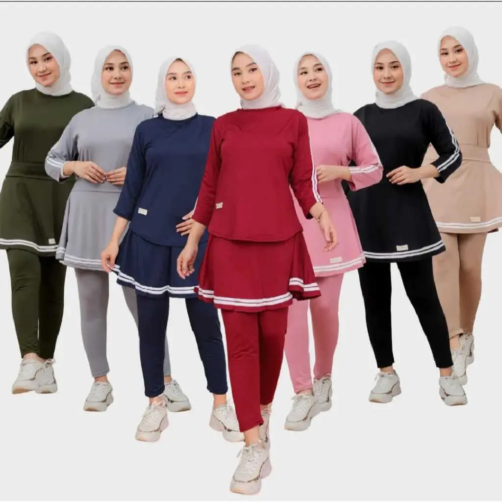 Oneset baju olahraga wanita terbaru Atasan rok legging set semua//Setelan wanita senam jumba jumbo termurah