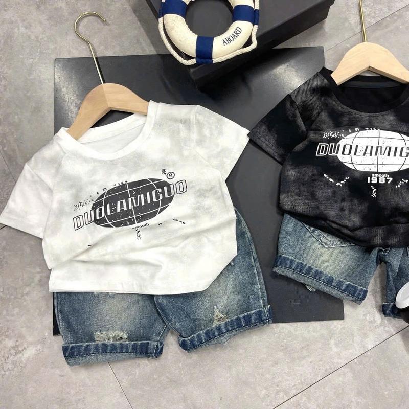 [Voikit] VB012 Set bộ cực chất cho bé trai áo cotton loang phối quần jean rách xước cho bé trai size từ 8-20kg 3