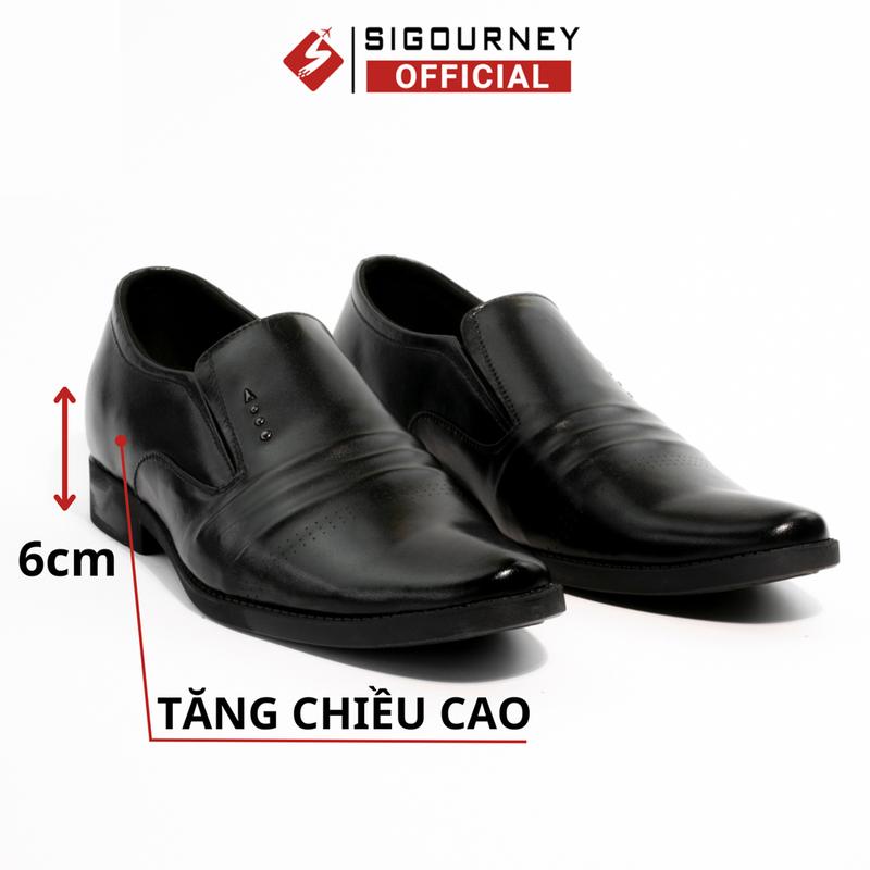 Giày tăng chiều cao nam 6cm dành cho dân công sở SIGOURNEY SIG-16 màu đen Cao Su Shoes Nhung Đế Bằng