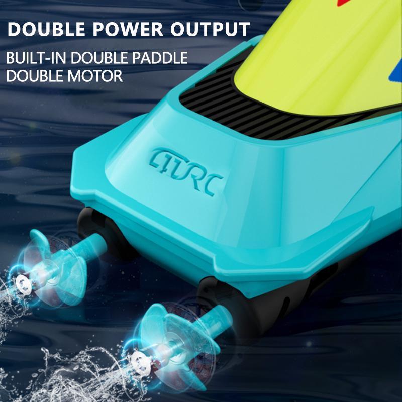 Product Introduction of 2.4G Mini Remote Control High Speed Boat, 1 Set Double Spiral Pulp RC Water Racing Boat, Waterproof Pool Toy for Outdoor Fun 4