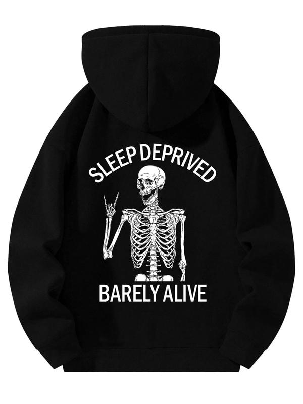 Men's Regular Fit Skeleton & Letter Print Half Zip Up Hoodie, Casual Comfy Long Sleeve Hooded Sweatshirt for Fall & Winter, Men's Clothes for Daily Wear, Clothing 2