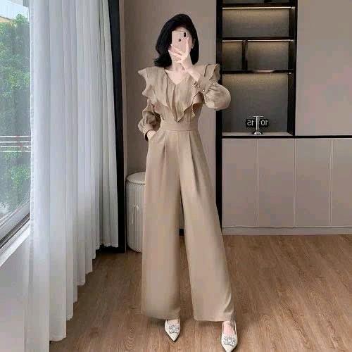 quan dai J1327 Jumpsuit  thiết kế phối bèo tay dài cổ tim tiểu thư cao cấp dobo set đồ sasuke jum nữ đi biển 0