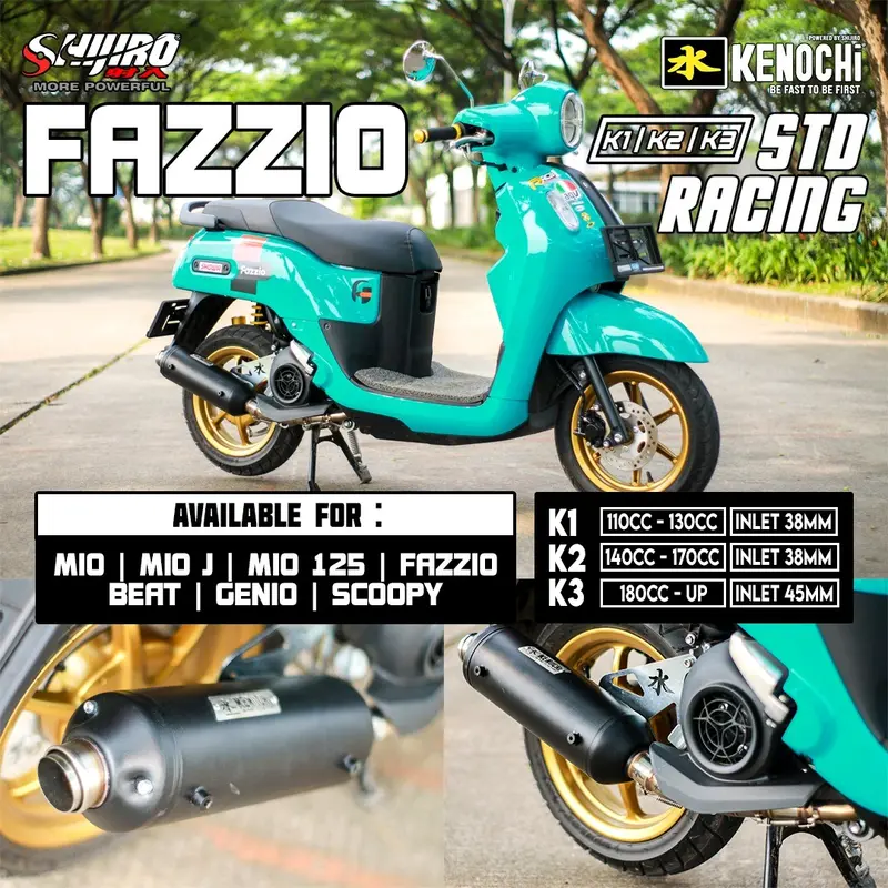 KNALPOT STANDAR RACING KENOCHI TYPE K SERIES BLACK FOR MIO KARBU MIO J MIO M3 SOUL GT XEON RC FAZZIO BEAT SCOOPY GENIO VARIO 110 4