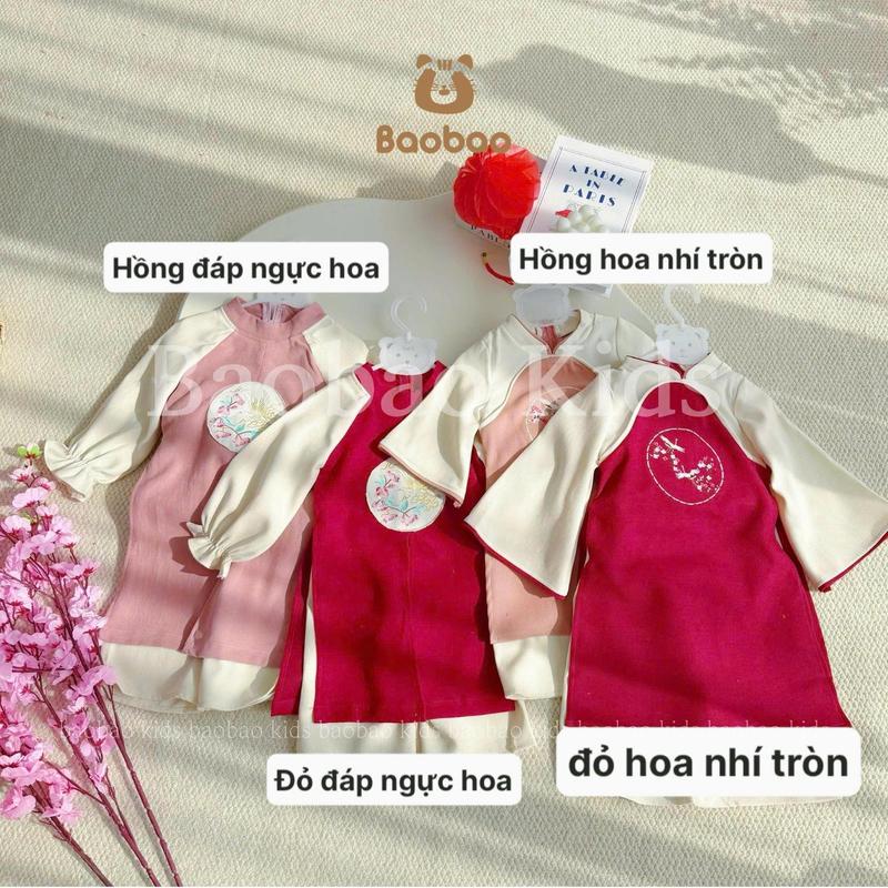 BAOBAO- HÀNG SẴN - ÁO DÀI TẾT NHUNG CHÉO CAO CẤP HOẠ TIẾT THÊU XINH XẮN ĐÁNG YÊU CHO BÉ - BB2211