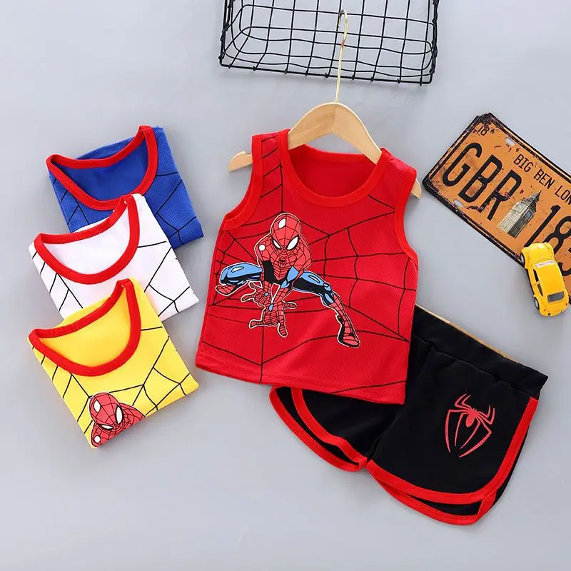 Bộ Đồ Vest Người Nhện, Cho Bé Trai, Phong Cách 2025, Bộ Hai Mảnh, Quần Đùi Không Tay Nhanh Khô, Họa Tiết Hoạt Hình Mùa Hè Cho Trẻ Em, Hàng Mới Về