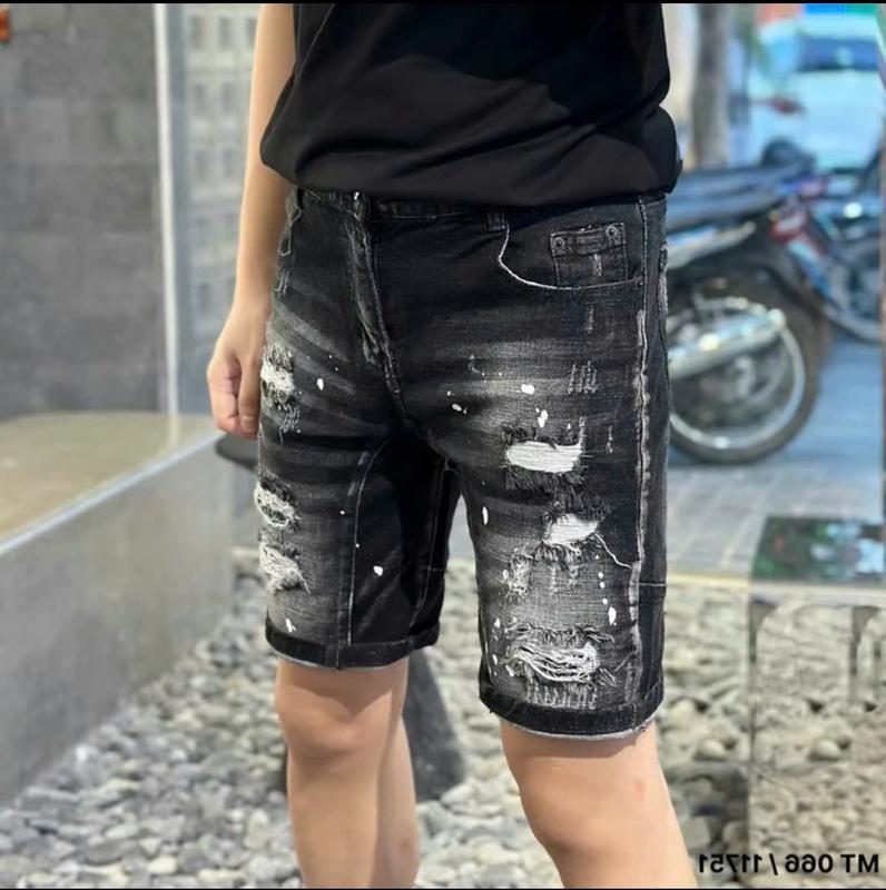 Quần short jean nam boy phố chất bò dày dặn vảy sơn rách gối nhẹ trẻ trung loang màu Khôi Nguyên Menswear Pants quần ngố