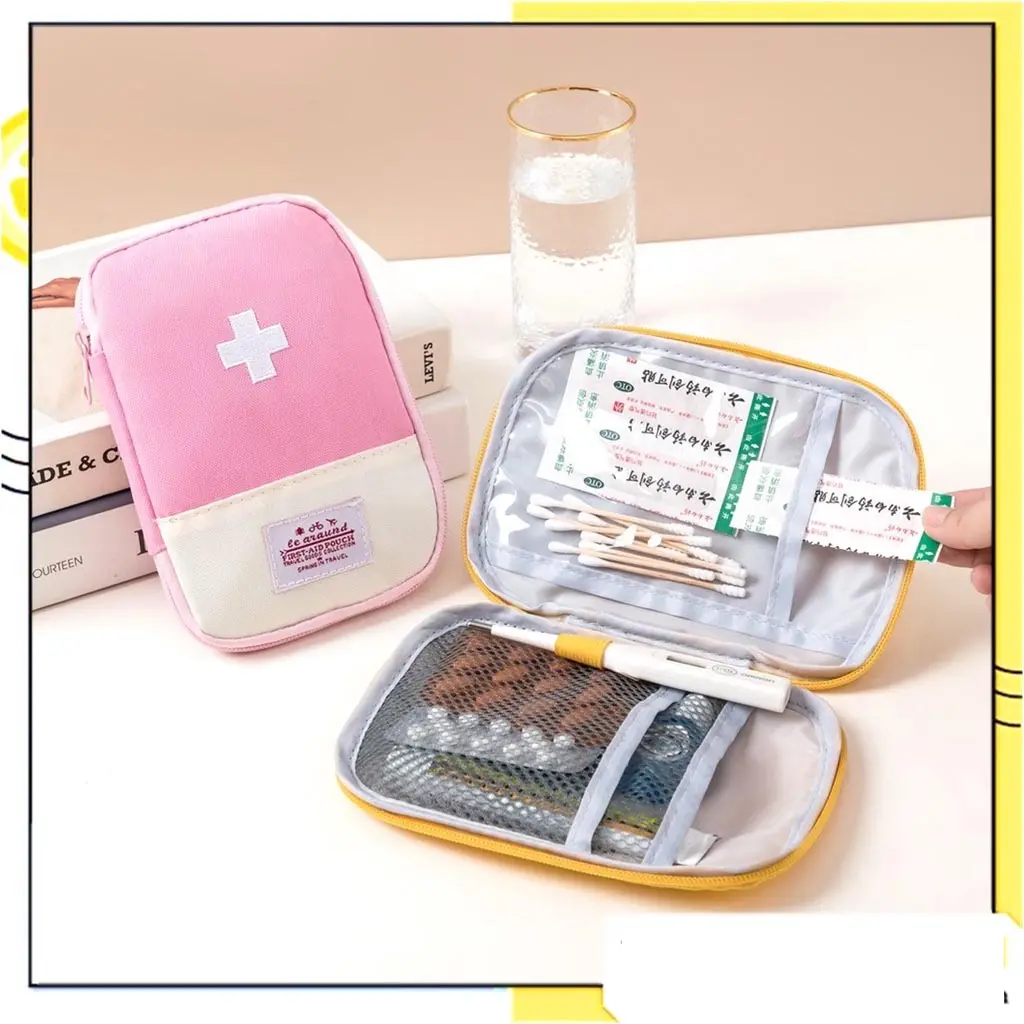 Tas P3K Mini Bentuk Persegi Tempat Kotak Obat Bag Organizer Medicine Bag First Aid Travel Medicine Pouch Tas Obat Mini