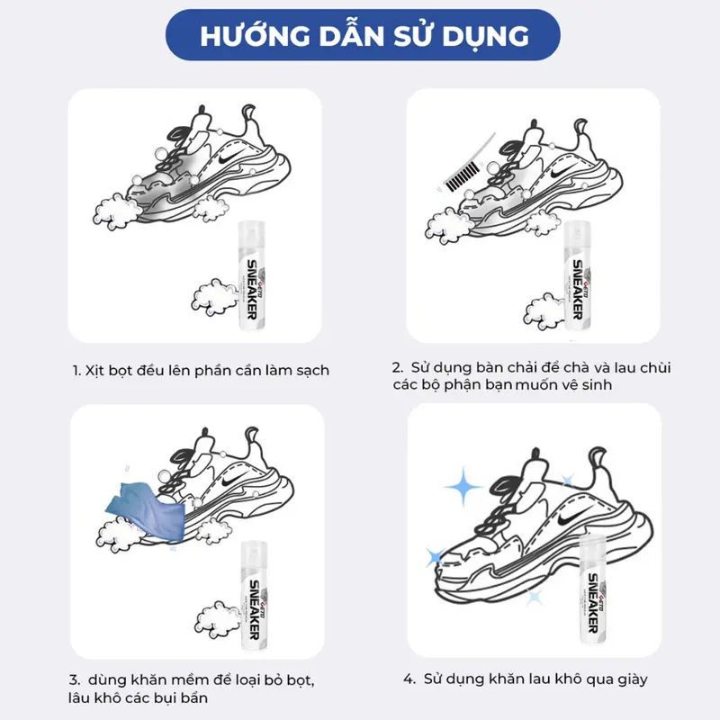 COMBO 2 Chai xịt tạo bọt GETO 300ml TẶNG bàn chải Đa năng , vệ sinh giày Sneaker cao cấp loại bỏ vết bẩn, khử mùi hôi, Nam nữ sử dụng dễ dàng chaixit bot vesinh giay nước  giặt 1