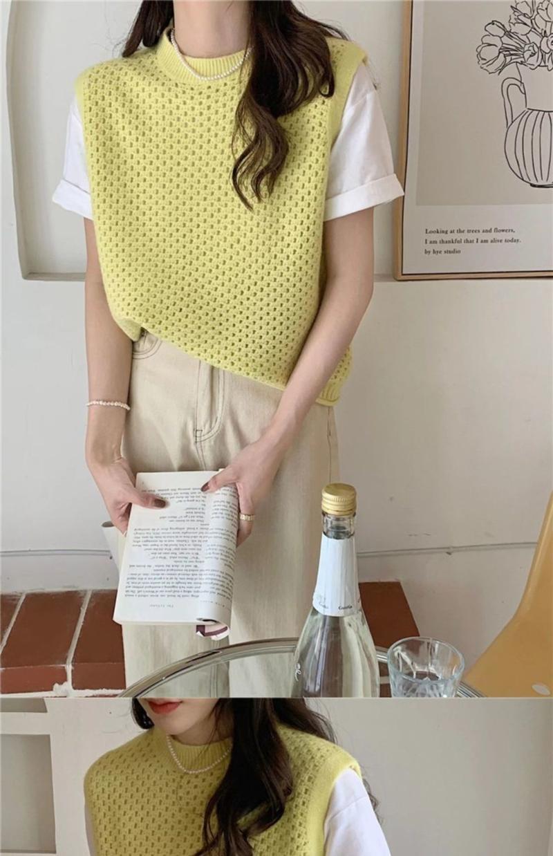 Product Introduction of Áo Len Nữ, Áo Vest Rỗng Màu Trơn, Đa Năng, Dệt Kim, Đơn Giản, Mỏng, Cổ Chữ O, Thời Trang Retro, Dáng Rộng, Ulzzang, Streetwear 10