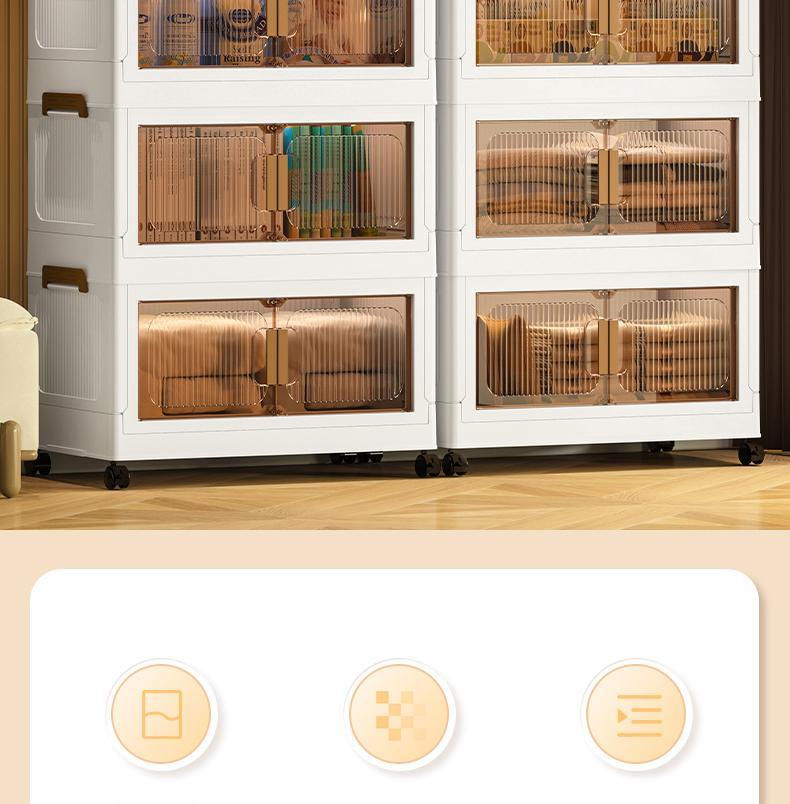 FIXIT Lemari Pakaian Plastik Lipat 50cm*60cm dengan Roda Putar 360° Multifungsi dan Kapasitas Besar untuk Penyimpanan Serbaguna