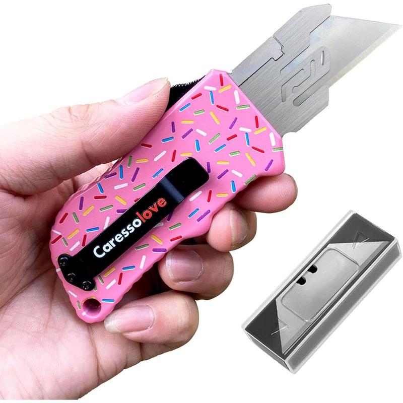 Pink Box Cutter With String Utility Knife, Premium Pink Retractable Box Cutter, Cute Aluminum ...