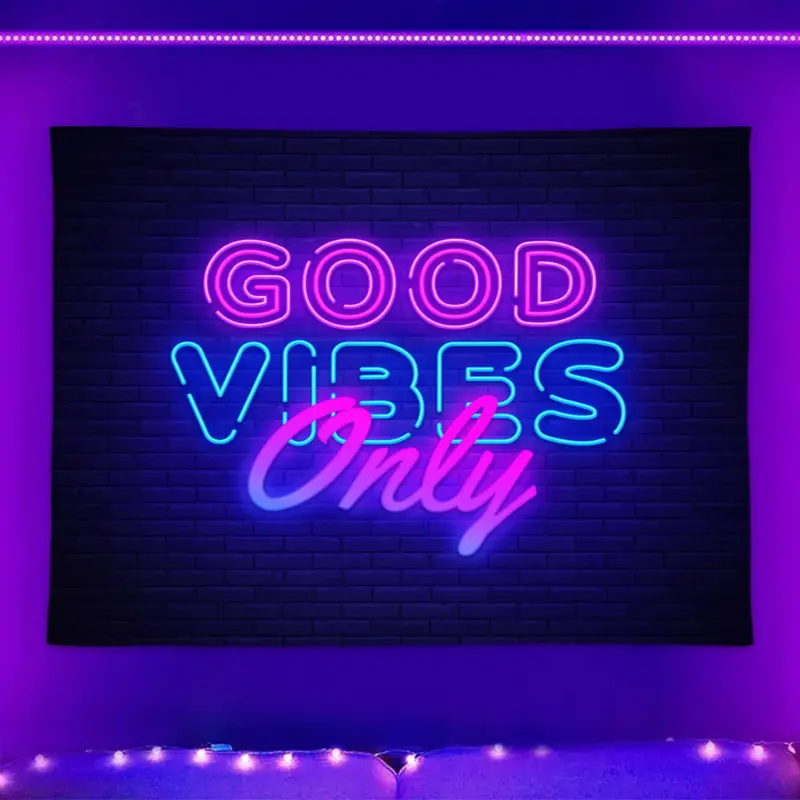 Letter Landscape Pattern Fluorescent Tapestry with Installing Accessories, 1 Count Wall Hanging Black Light Tapestry for Home Living Room Bedroom Decoration, Interior Design 0