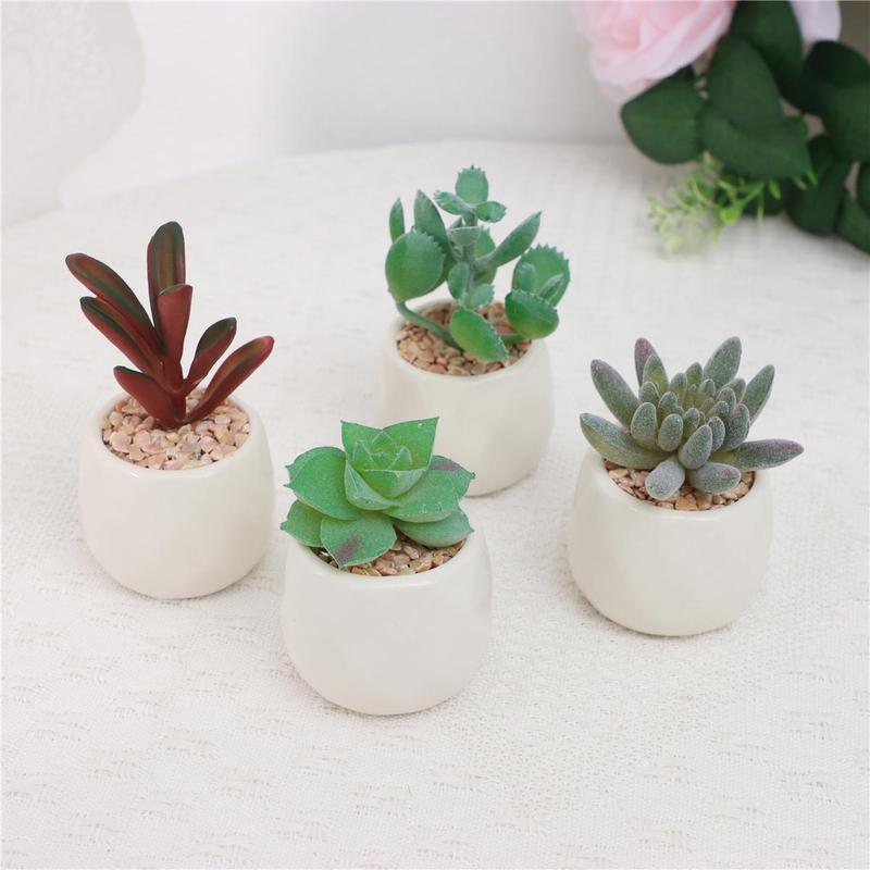 Mini Succulent Potted Plant, 4 Counts Mini Faux Succulent Potted Plant, Decorative Plants for Home Office Desktop, Home Decor Supplies 0