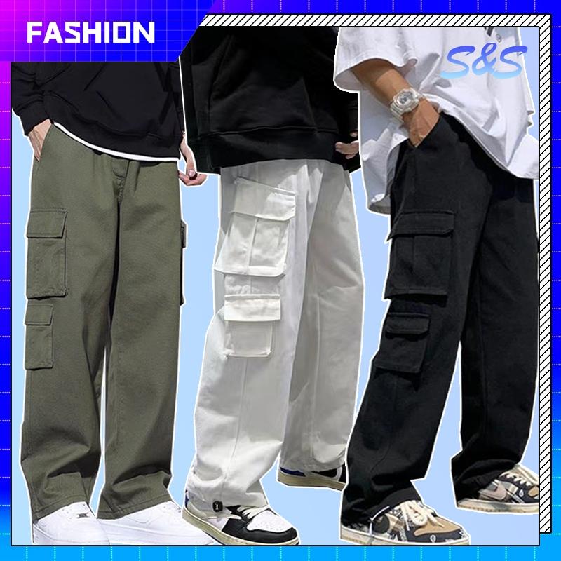 Quần Túi Hộp Cho Nam, Phong Cách Hàn Quốc, Dáng Rộng Thùng Thình, Quần Ống Đứng, Thiết Kế Túi 6 Túi 0