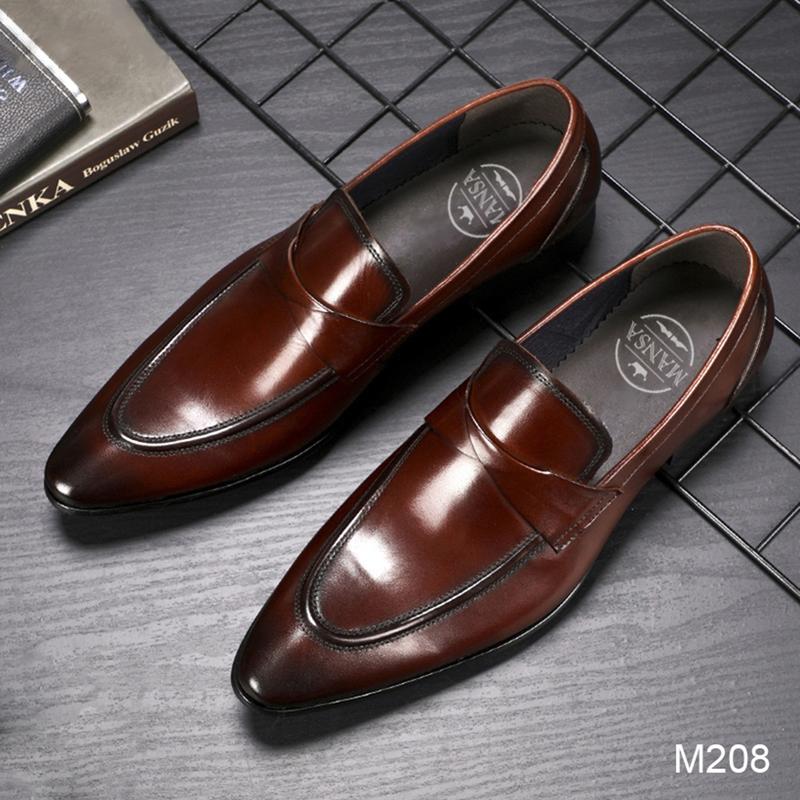Giày lười nam da bò mũi nhọn kiểu dáng hiện đại M208